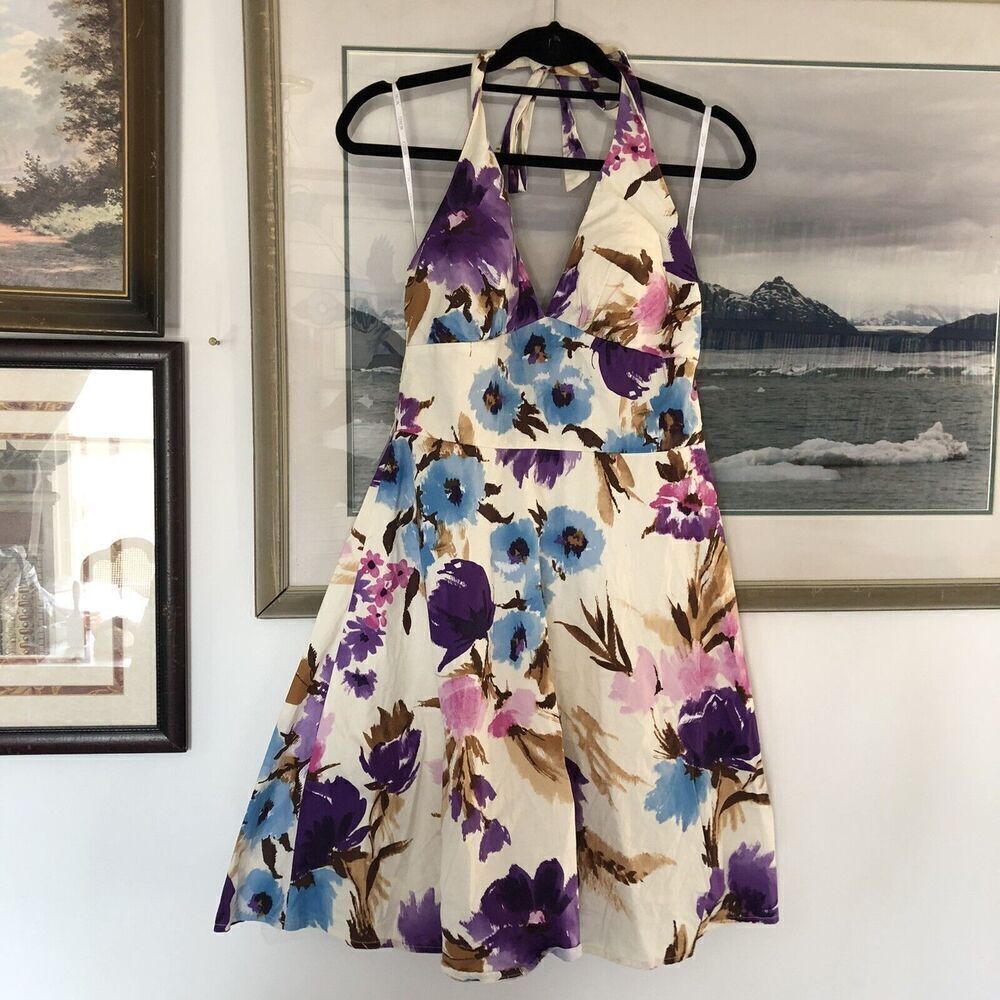 XOXO Purple Blue Beige Floral Halter Dress Jr Women’s Sz 11 A2037